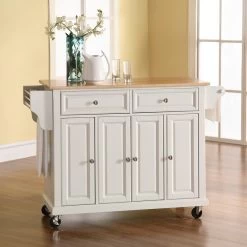 Crosley Natural Wood Top Kitchen Cart/Island, White Finish -High End Kitchen 021146c60646334a 0041 w800 h800 b0 p0