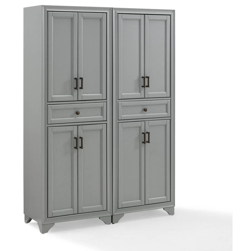 Crosley Tara 2-Piece Pantry Set, Distressed Gray 2 Pantries 2 Crosley Tara 2-Piece Pantry Set, Distressed Gray 2 Pantries - Image 2
