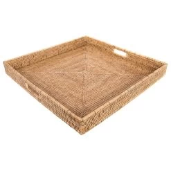 Artifacts Rattan™ Square Ottoman Tray With Cutout Handles, Honey Brown, 20"x20"