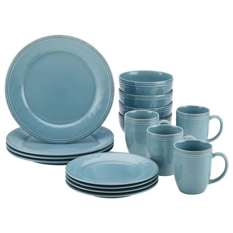 Cucina Dinnerware 16-Piece Stoneware Dinnerware Set, Agave Blue 1 Cucina Dinnerware 16-Piece Stoneware Dinnerware Set, Agave Blue