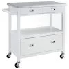 Modern Kitchen Cart, Stainless Steel Top And Spacious Drawer, Glossy White