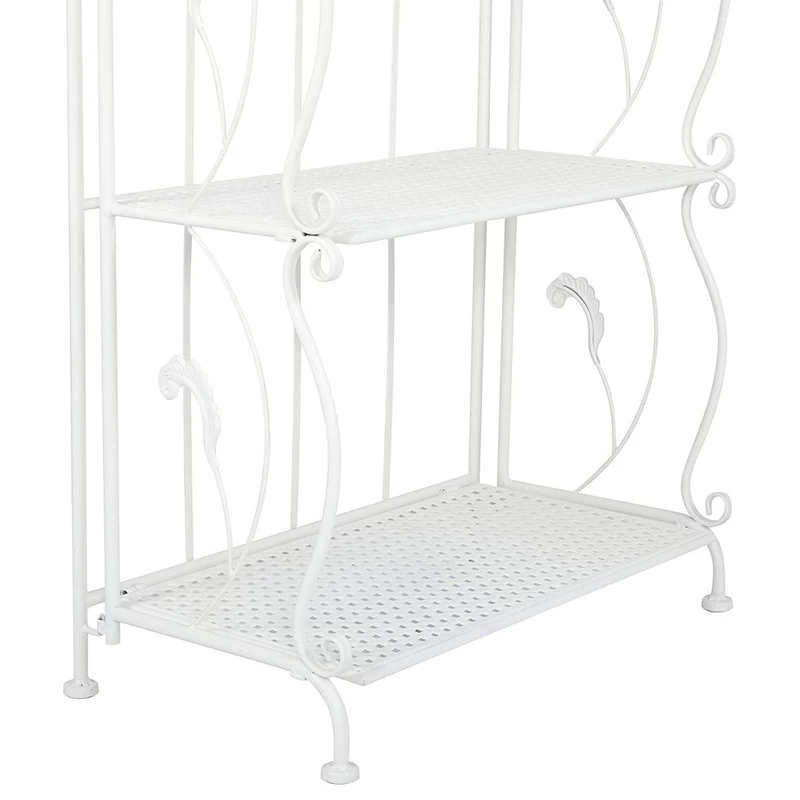 French Country Bakers Rack, Metal Construction With 5 Tiers, Bleached White 5 French Country Bakers Rack, Metal Construction With 5 Tiers, Bleached White - Image 5