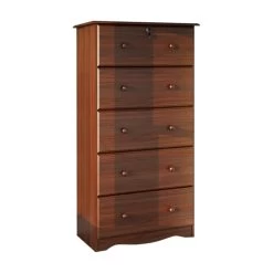 100% Solid Wood 5-Super Jumbo Drawer Chest With Lock, Mocha