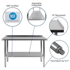 Work Table With 1.5" Backsplash And Adjustable Undershelf - 48"W X 24"D X 36"H -High End Kitchen 0c9128a7002e46e7 5909 w800 h800 b1 p0