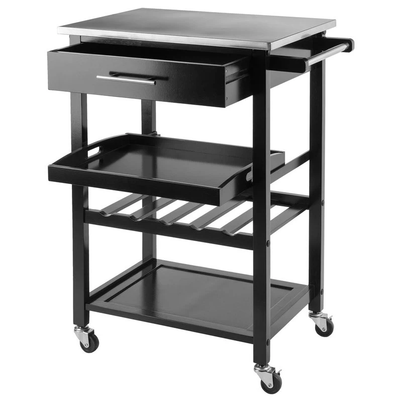 Winsome Anthony Stainless Steel Top Kitchen Cart In Black 2 Winsome Anthony Stainless Steel Top Kitchen Cart In Black - Image 2