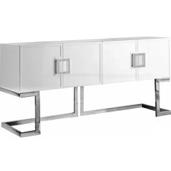 Beth Sideboard/Buffet, White, Chrome Base/Handles