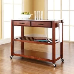 Crosley Stainless Steel Top Kitchen Cart/Island, Optional Stool Storage, Classic Cherry -High End Kitchen 11b101d306463d4e 0135 w800 h800 b0 p0