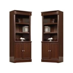 (Set Of 2) Library Bookcase With Doors In Cherry