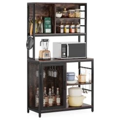 Tribesigns Bakers Rack Hutch, Kitchen Rack With Wine Cabinet And Glass Holder