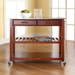 Crosley Stainless Steel Top Kitchen Cart/Island, Optional Stool Storage, Classic Cherry -High End Kitchen 1b5118de06463d50 0135 w800 h800 b0 p0