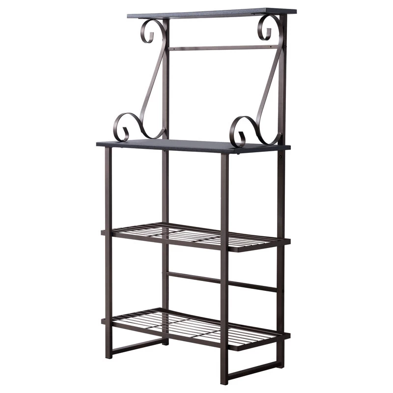 Kalamazoo 4 Tier Free Standing Kitchen Bakers Rack, Pewter Metal/Black Wood 1 Kalamazoo 4 Tier Free Standing Kitchen Bakers Rack, Pewter Metal/Black Wood