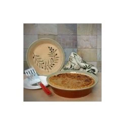 Glazed Terra Cotta Pottery Deep-Dish Pie Plate With Olive Branch Motif -High End Kitchen 2501bba40a6b47d6 0182 w800 h800 b0 p0