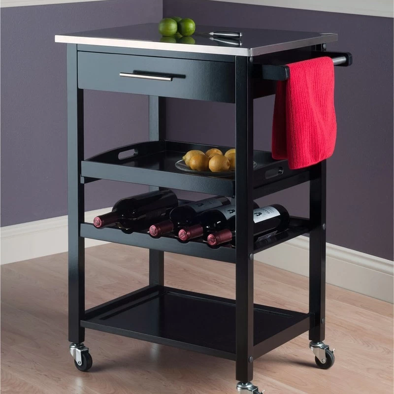 Winsome Anthony Stainless Steel Top Kitchen Cart In Black 5 Winsome Anthony Stainless Steel Top Kitchen Cart In Black - Image 5