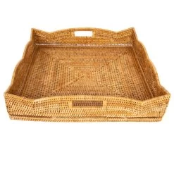 Artifacts Rattan Scallop Square Tray, Cutout Handles, Honey Brown, 24"x24"x4.5" -High End Kitchen 2951b45e0dc1d314 1342 w800 h800 b1 p0