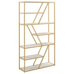 Marina Geometric Gold Finish Powder Coat Metal Bookcase