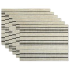 Black Farmhouse Stripe Pvc Woven Placemat Set Of 6