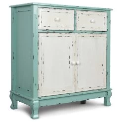 34" Two Drawer, Two Door Cabinet, Antique Blue