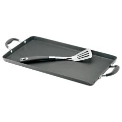 Hard-Anodized Nonstick 18"x10" Double Burner Griddle, Mini Turner, Gray