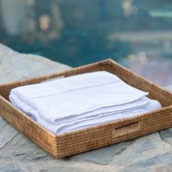 Artifacts Rattan™ Square Ottoman Tray With Cutout Handles, Honey Brown, 20"x20" -High End Kitchen 3a0116630fb430c5 1849 w800 h800 b0 p0
