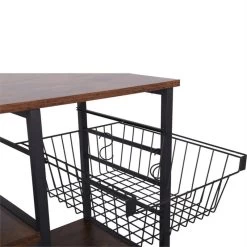 Wood And Metal Bakers Rack With 4 Shelves And Wire Basket, Brown And Black -High End Kitchen 3ca1651403be54b1 3047 w800 h800 b0 p0