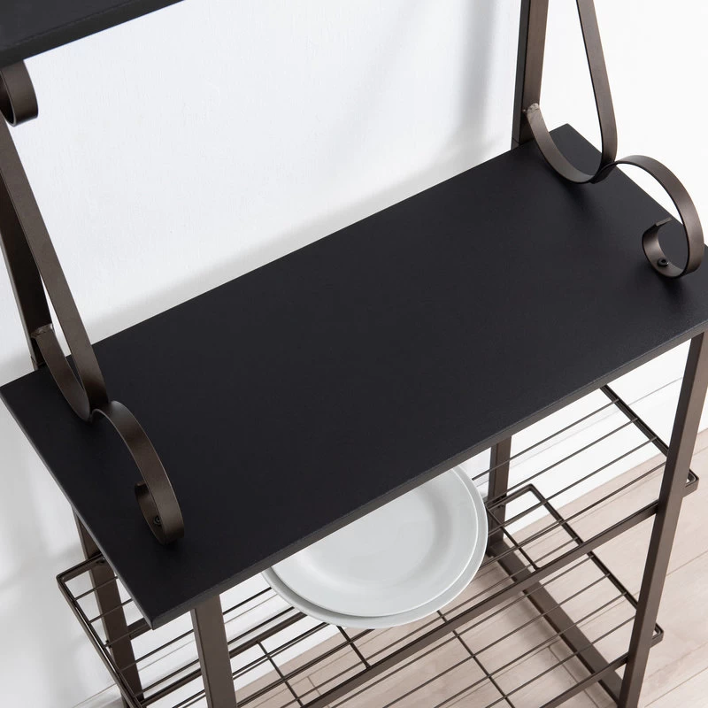 Kalamazoo 4 Tier Free Standing Kitchen Bakers Rack, Pewter Metal/Black Wood 3 Kalamazoo 4 Tier Free Standing Kitchen Bakers Rack, Pewter Metal/Black Wood - Image 3
