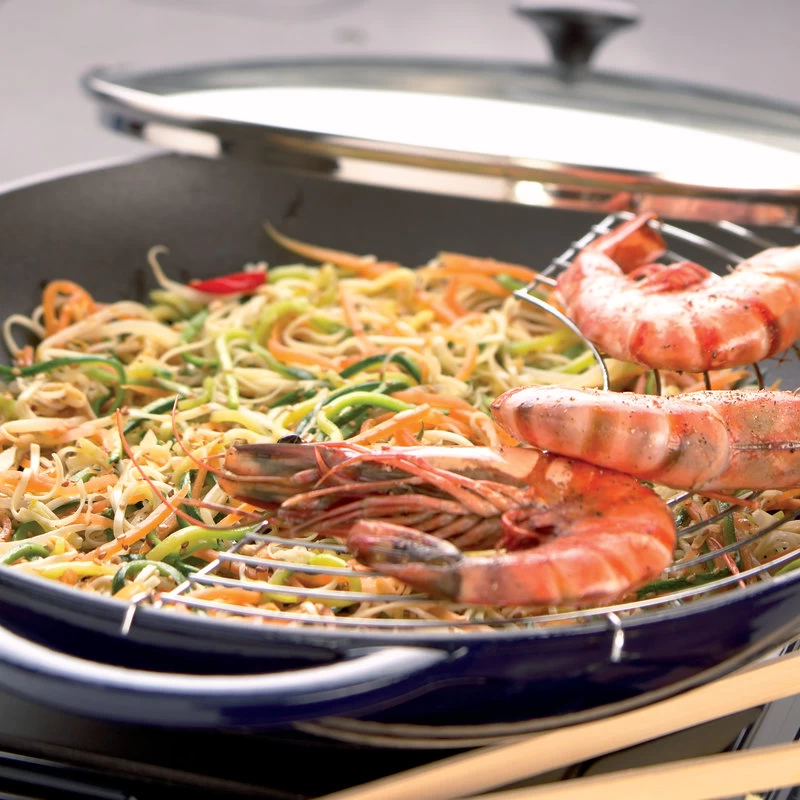 French Enameled Cast Iron Wok With Glass Lid 2 French Enameled Cast Iron Wok With Glass Lid - Image 2