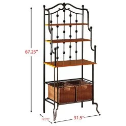 Mediterranean Bakers Rack, 2 Open Shelves And 2 Rattan Storage Baskets, Walnut 7 Mediterranean Bakers Rack, 2 Open Shelves And 2 Rattan Storage Baskets, Walnut -High End Kitchen 440166ea017af36a 1356 w800 h800 b1 p0