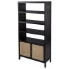 Multifunctional Bookcase, 4 Open Shelves And Cabinet With Rattan Doors, Black