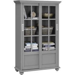 Ashton Oaks Bookcase With Sliding Glass Doors, Soft Gray