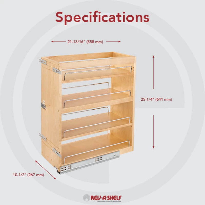 Wood Base Cabinet Pull Out Organizer With Soft Close, 10.5" 5 Wood Base Cabinet Pull Out Organizer With Soft Close, 10.5" - Image 5
