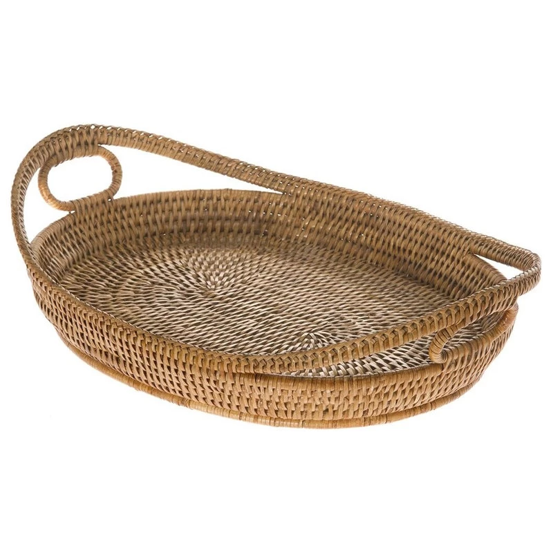 La Jolla Oval Rattan Tray With Looped Handles, Honey-Brown 1 La Jolla Oval Rattan Tray With Looped Handles, Honey-Brown