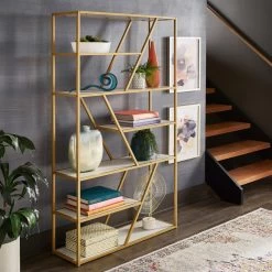 Marina Geometric Gold Finish Powder Coat Metal Bookcase -High End Kitchen 526196b2002d5009 1181 w800 h800 b0 p0