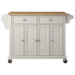 Crosley Natural Wood Top Kitchen Cart/Island, White Finish