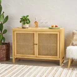 Viola Boho Handcrafted 2 Door Mango Wood Cabinet With Wicker Caning -High End Kitchen 56317dd7037d82cc 0199 w800 h800 b0 p0