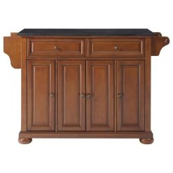 Crosley Alexandria Solid Black Granite Top Kitchen Island, Classic Cherry