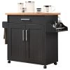 Hodedah Kitchen Island With Spice Rack Plus Towel Holder In Black-Beige Wood