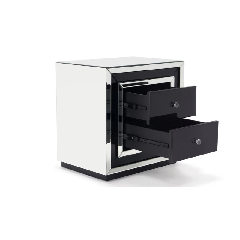 Modern Malibu Side Table Clear Smoked Black Mirrored Finish 2 Drawers 4 Modern Malibu Side Table Clear Smoked Black Mirrored Finish 2 Drawers - Image 4