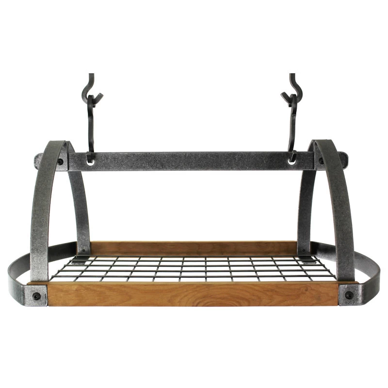 Enclume Handcrafted Decor Oval Ceiling Pot Rack With Alder Shelf, Hammered Steel 2 Enclume Handcrafted Decor Oval Ceiling Pot Rack With Alder Shelf, Hammered Steel - Image 2