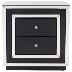 Modern Malibu Side Table Clear Smoked Black Mirrored Finish 2 Drawers