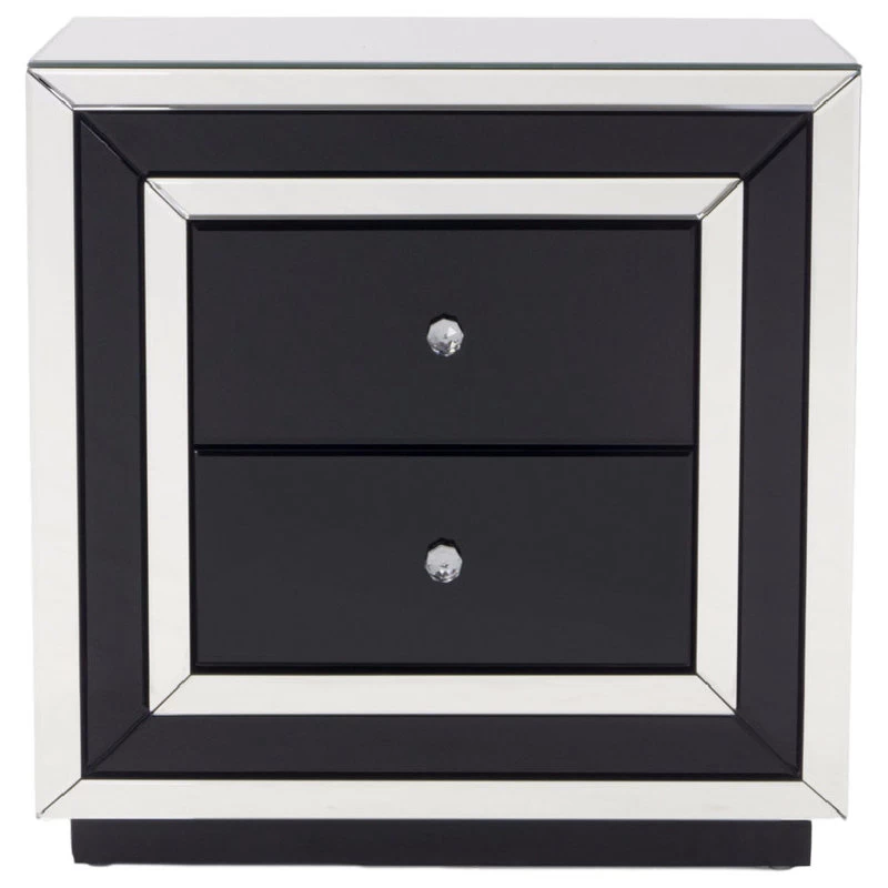 Modern Malibu Side Table Clear Smoked Black Mirrored Finish 2 Drawers 1 Modern Malibu Side Table Clear Smoked Black Mirrored Finish 2 Drawers