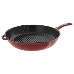 Chasseur 10" Round French Enameled Cast Iron Grill Pan, Red