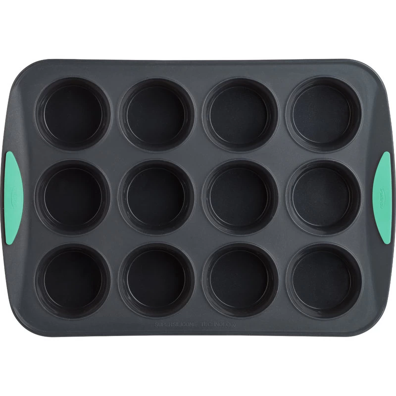 Trudeau Grey Silicone 12 Count Muffin Pan With Mint Accent 1 Trudeau Grey Silicone 12 Count Muffin Pan With Mint Accent