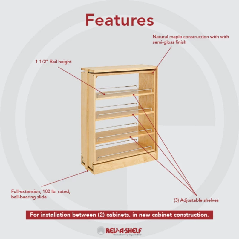 Wood Base Filler Pull Out Organizer For New Kitchen Applications, 9" 2 Wood Base Filler Pull Out Organizer For New Kitchen Applications, 9" - Image 2