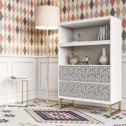 CosmoLiving By Cosmopolitan Scarlett Bookcase With Drawers, White