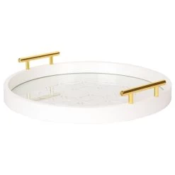 Caspen Round Decorative Tray, White 15.5" Diameter