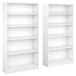 Bush Furniture Universal 5 Shelf Bookcase In Pure White (Set Of 2)