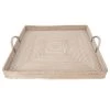 Artifacts Rattan Square Tray, Stainless Steel Handles, White Wash, 20"x20"x2"