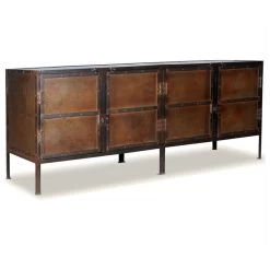 Industrial Black And Brown Iron 4 Door Large Sideboard Cabinet