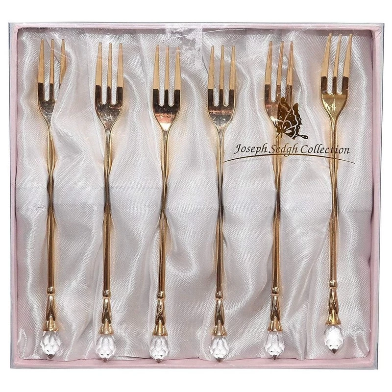 Royal 6pc 24K Gold Demi Forks Dessert Flatware Set With White Swarovski Stone 3 Royal 6pc 24K Gold Demi Forks Dessert Flatware Set With White Swarovski Stone - Image 3