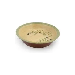 Glazed Terra Cotta Pottery Deep-Dish Pie Plate With Olive Branch Motif